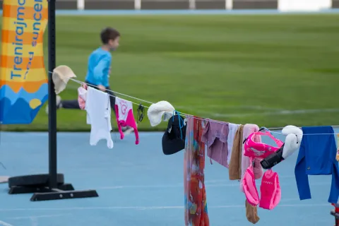 Osijek, 16. 4. 2026., Javnozdravstvena inicijativa Trenirajmo sigurni pod suncem, Stadion Gradski vrtzdravlje; djeca; za&scaron;tita od sunca; zdravstvo; inicijativa; sport; aktivnost