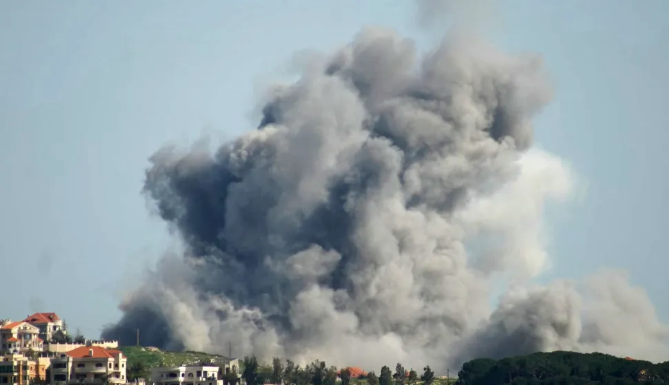 Smoke rises from the site of an Israeli strike that targeted the Lebanese village of Kfar Tibnit on April 16, 2026. Lebanese President Joseph Aoun on April 16 stressed the importance of a ceasefire before any direct negotiations with Israel, ahead of possible talks with Israel's leader that Beirut has not confirmed will take place. (Photo by Abbas FAKIH/AFP)