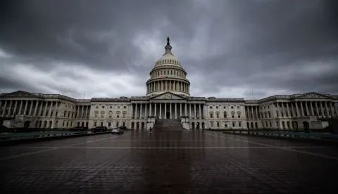WASHINGTON, DC - MARCH 27: The U.S. Capitol building is seen on March 27, 2026 in Washington, DC. The Senate passed a bill in the early morning hours on Friday to fund most of the Department of Homeland Security, except for Immigration and Customs Enforcement or the Border Patrol, which now has to get through the House and the Presidents desk as delays at airports around the country continue to grow due to TSA agents having to go without pay for over 40 days. Samuel Corum/Getty Images/AFP (Photo by Samuel Corum/GETTY IMAGES NORTH AMERICA/Getty Images via AFP)