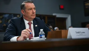 (FILES) Todd Lyons, US Acting Director of Immigration and Customs Enforcement (ICE), testifies during a House Appropriations Subcommittee on Homeland Security oversight hearing on Capitol Hill in Washington, DC, May 14, 2025. Lyons, will leave his post at the agency charged with enforcing US President Donald Trump's anti-immigrant crackdown in May, the Homeland Security Secretary announced Thursday. (Photo by Jim WATSON/AFP)