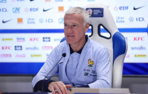 Split, 19.03.2025 - Konferencija za medije francuske nogometne reprezentacije pred utakmicu četvrtfinala Lige nacija protiv reprezentacije Hrvaske na stadionu Poljud. Na slici izbornik francuske nogometne reprezentacije Diether Deschamps.foto HINA/ Damir SENČAR/ ds