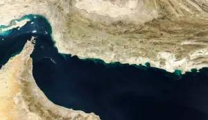 (FILES) This handout natural-colour image acquired with MODIS on NASA?s Terra satellite taken on February 5, 2025 shows the Gulf of Oman and the Makran region (C) in southern Iran and southwestern Pakistan, and the Strait of Hormuz (L) and the northern coast of Oman (bottom). The US military said it would begin a blockade of all Iranian ports on April 13, 2026, after talks between the warring sides in Pakistan collapsed with the US President blaming Iran's refusal to abandon its nuclear ambitions. (Photo by NASA Earth Observatory/AFP)/RESTRICTED TO EDITORIAL USE - MANDATORY CREDIT "AFP PHOTO/NASA)" - NO MARKETING NO ADVERTISING CAMPAIGNS - DISTRIBUTED AS A SERVICE TO CLIENTS