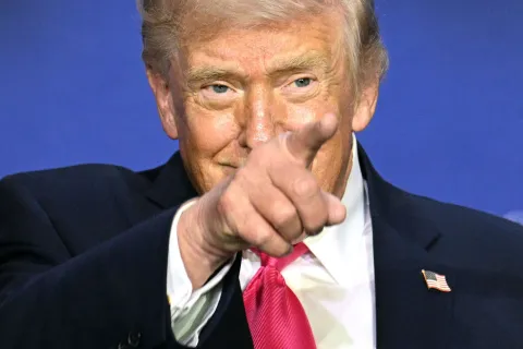 TOPSHOT - US President Donald Trump gestures during a roundtable discussion on his "no tax on tips" policy at the AC Hotel Las Vegas Symphony Park in Las Vegas, Nevada, on April 16, 2026. (Photo by Jim WATSON/AFP)