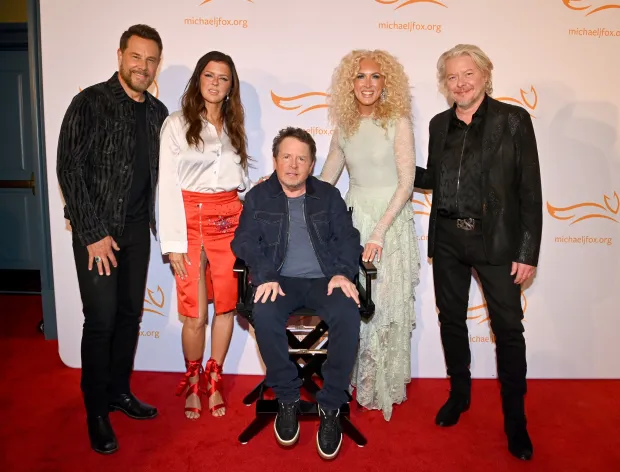 Jimi Westbrook, Karen Fairchild, Michael J. Fox, Kimberly Schlapman and Phillip Sweet arriving at The Michael J. Fox Foundation's "A Country Thing Happened On The Way to Cure Parkinson's" held at The Fisher Center for the Performing Arts on April 15, 2026 in Nashville, TN. Photo byTammie Arroyo/AFF/ABACAPRESS.COM Photo: AFF/ABACA/ABACA