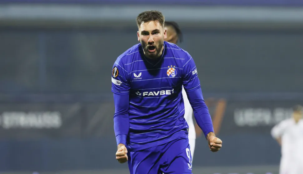 Zagreb, 22.01.2026 - Utakmica 7. kola Europske lige izme?u GNK Dinama i FCSB-a. Na slici Dion Drena Beljo slavi drugi pogodak Dinama. foto HINA/ Damir SEN?AR/ ds