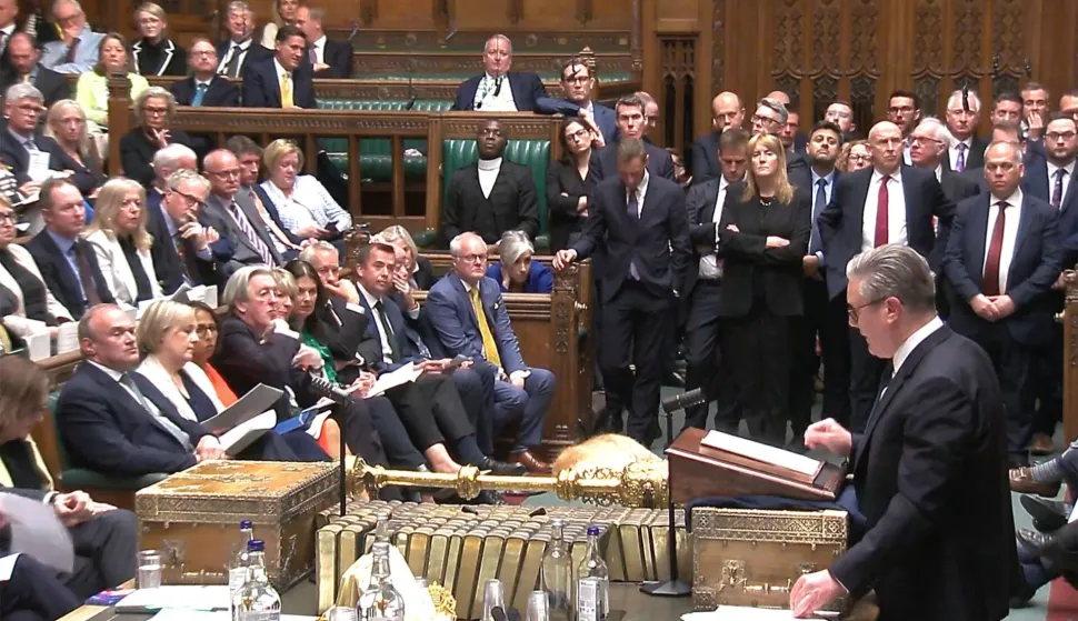 In this video grab taken from footage broadcast by the UK Parliamentary Recording Unit (PRU) via the Parliament TV website on April 20, 2026, Britain's Prime Minister Keir Starmer (R) makes a statement on the vetting procedure undertaken for the former UK ambassador to the United States, Peter Mandelson. (Photo by PRU/AFP)/RESTRICTED TO EDITORIAL USE - NO USE FOR ENTERTAINMENT, SATIRICAL, ADVERTISING PURPOSES - MANDATORY CREDIT " AFP PHOTO/PRU "