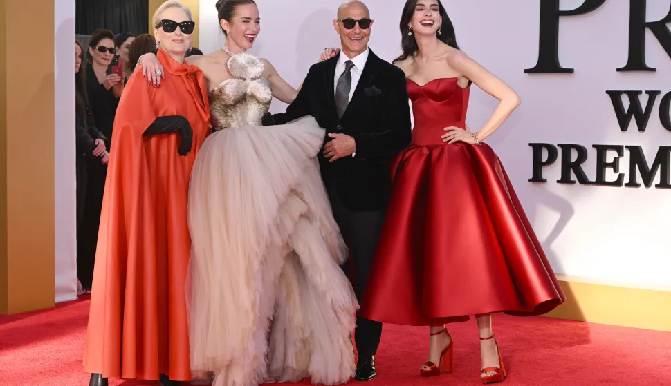 (L-R) Meryl Streep, Emily Blunt, Stanley Tucci and Anne Hathaway attend the New York premiere of 'The Devil Wears Prada 2' at Lincoln Center, New York, NY, April 20, 2026. (Photo by Anthony Behar/Sipa USA) Photo: Anthony Behar/SIPA USA