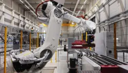 epa12328381 A production line for shells for artillery ammunition is seen during the official opening ceremony of a new Rheinmetall ammunition plant in Unterluess, Germany, 27 August 2025. According to Rheinmetall, once fully operational in 2027, the factory will have the capacity to produce up to 350,000 rounds of 155mm artillery ammunition annually. The company also plans to expand production at the plant to include rocket artillery starting in 2026. EPA/HANNIBAL HANSCHKE