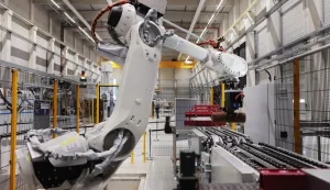 epa12328381 A production line for shells for artillery ammunition is seen during the official opening ceremony of a new Rheinmetall ammunition plant in Unterluess, Germany, 27 August 2025. According to Rheinmetall, once fully operational in 2027, the factory will have the capacity to produce up to 350,000 rounds of 155mm artillery ammunition annually. The company also plans to expand production at the plant to include rocket artillery starting in 2026. EPA/HANNIBAL HANSCHKE