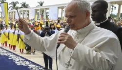 **NO LIBRI** Mongomo,Vatican, 2026/4/22 Pope Leo XIV lead a Holy Mass at the Basilica of the Immaculate Conception in Mongomo on the tenth day of an 11-day apostolic journey to Africa Photograph by VATICAN MEDIA /Catholic Press Photo (Photo by VATICAN MEDIA/ipa-agency.net/IPA/Sipa USA) Photo: IPA/SIPA USA