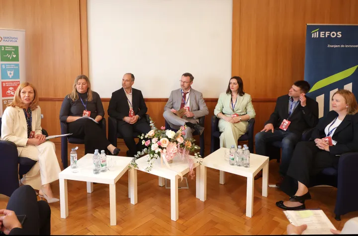 Osijek, 23. 04. 2026., EFOS, RED konferencija, Sunčića Oberman Peterka; Marina Trpeska; Valentin Toader; Andres Takacs; Selma Smajlović; Jernej Belak; Marina Klačmer ČalopaSNIMIO BRUNO JOBST