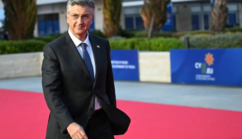Croatia's Prime Minister Andrej Plenkovic walks upon his arrival ahead of an informal meeting of the European Council, in Ayia Napa on April 23, 2026. (Photo by NICOLAS TUCAT/AFP)