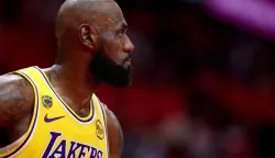 HOUSTON, TEXAS - APRIL 24: LeBron James #23 of the Los Angeles Lakers looks on during the first quarter of the game against the Houston Rockets at Toyota Center on April 24, 2026 in Houston, Texas. NOTE TO USER: User expressly acknowledges and agrees that, by downloading and or using this photograph, User is consenting to the terms and conditions of the Getty Images License Agreement. Kenneth Richmond/Getty Images/AFP (Photo by Kenneth Richmond/GETTY IMAGES NORTH AMERICA/Getty Images via AFP)