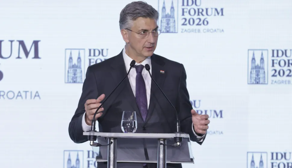 Zagreb, 30.04.2026 - Forum Međunarodne demokratske unije (IDU), međunarodnog saveza stranaka desnog centra. Na fotografiji Andrej Plenković.foto HINA/ Admir BULJUBA&Scaron;IĆ/ abu
