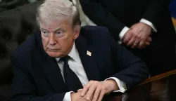 US President Donald Trump meets with Lebanon's Ambassador to the US, Nada Hamadeh Moawad, and Israel's Ambassador to the US, Yechiel Leiter, at the White House in Washington, DC on April 23, 2026. US President Donald Trump met Lebanese and Israeli envoys at a new round of peace talks Thursday, with Beirut seeking a one-month extension of a shaky ceasefire set to expire. (Photo by Brendan SMIALOWSKI/AFP)