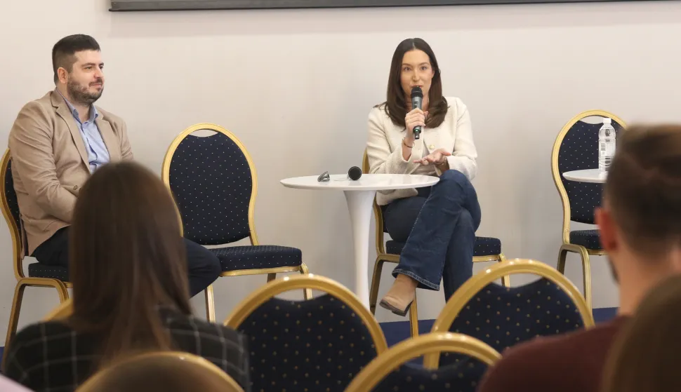 Osijek, 06. 03. 2025, FFOS, mala svečana dvorana Filozofskog fakulteta. Predavanje, "Žene u sportskom novinarstvu", Leonarde Pavić, novinarke i sportske komentatorice. Leonarda Pavić.snimio GOJKO MITIĆ