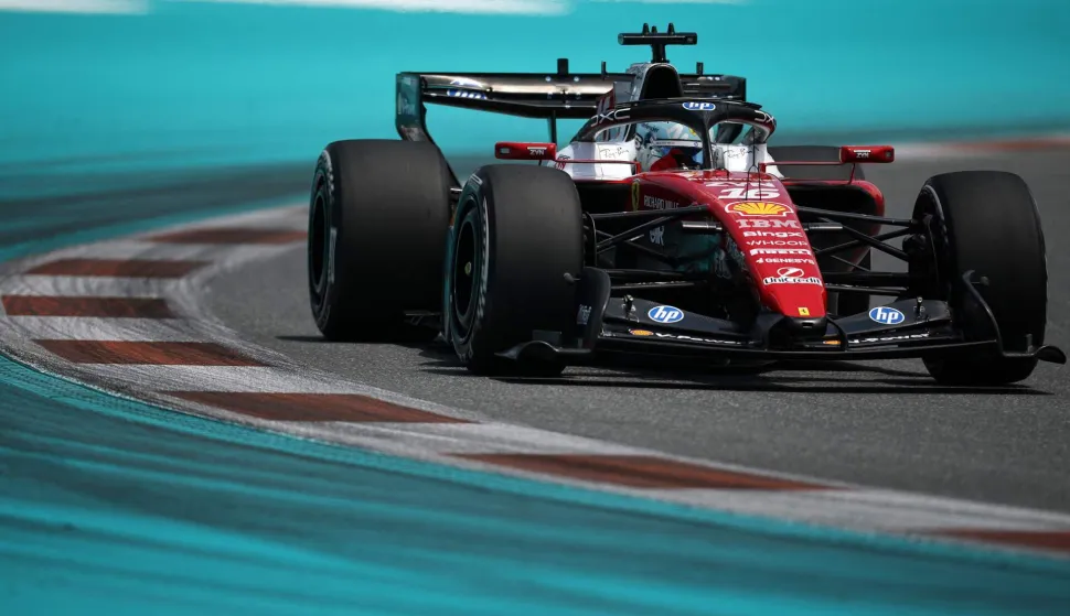 MIAMI, FLORIDA - MAY 01: Charles Leclerc of Monaco driving the (16) Scuderia Ferrari SF-26 on track during practice ahead of the F1 Grand Prix of Miami at Miami International Autodrome on May 01, 2026 in Miami, Florida. Chris Graythen/Getty Images/AFP (Photo by Chris Graythen/GETTY IMAGES NORTH AMERICA/Getty Images via AFP)