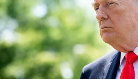 US President Donald Trump speaks with the media prior to departing from the South Lawn of the White House in Washington, DC, May 1, 2026. Trump is going to Florida to speak at an event at The Villages and to attend the Forum Club of the Palm Beaches dinner. (Photo by SAUL LOEB/AFP)