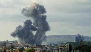 Smoke rises from the site of Israeli airstrikes that targeted the southern Lebanese village of Habbouch on May 1, 2026. Israeli airstrikes on southern Lebanon killed at least 17 people on April 30, 2026, the Health Ministry announced, despite the ceasefire that has been in effect since April 17. Lebanon was drawn into the Middle East war on March 2 when Tehran-backed militant group Hezbollah launched attacks on Israel to avenge the killing of the Iranian leader. Israel has responded with broad strikes across Lebanon and a ground offensive. (Photo by Abbas FAKIH/AFP)
