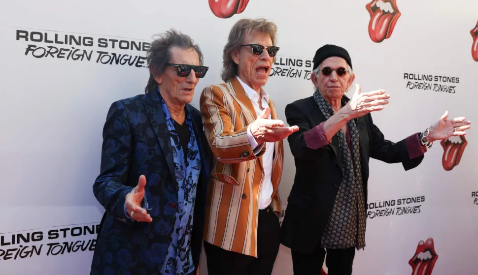 British musicians and members of The Rolling Stones, Ronnie Wood, Mick Jagger and Keith Richards arrive for "The Rolling Stones: In Conversation with Conan O'Brien" at Weylin in Brooklyn, New York on May 5, 2026. (Photo by TIMOTHY A. CLARY/AFP)