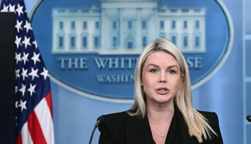 White House Press Secretary Karoline Leavitt speaks during a press briefing in the Brady Briefing Room at the White House in Washington, DC, on April 27, 2026. (Photo by Brendan SMIALOWSKI/AFP)