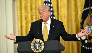 US President Donald Trump speaks during a Military Mother's Day Event in the East Room of the White House in Washington, DC, on May 6, 2026. (Photo by Kent NISHIMURA/AFP)