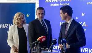 Zagreb, 22.5.2024 - Konferencija za medije kandidata na europskim izborima s liste HDZ-a Željane Zovko, Tomislava Sokola i Karla Resslera na temu "Hrvatski prioriteti u Europskom parlamentu 2024.-2029."Foto Hina/ Dario GRZELJ/ dag