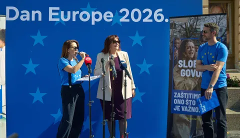 Zagreb, 09.05.2026. - Proslavu je organizirao Ured Europskog parlamenta i Predstavni&scaron;tvo Europske komisije u Hrvatskoj, u suradnji s Gradom Zagrebom, Ministarstvom vanjskih i europskih poslova, Ministarstvom turizma i sporta te veleposlanstvima država članica Europske unije.Na fotografiji Dubravka &Scaron;uica.foto HINA/ Edvard &Scaron;U&Scaron;AK