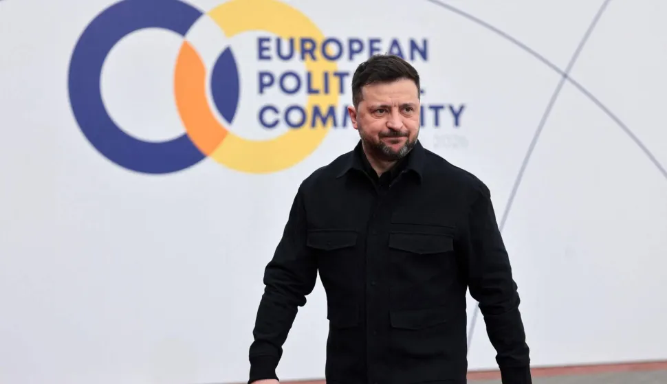 Ukraine's President Volodymyr Zelensky arrives to attend the 8th European Political Community (EPC) summit in Yerevan on May 4, 2026. (Photo by Ludovic MARIN/AFP)