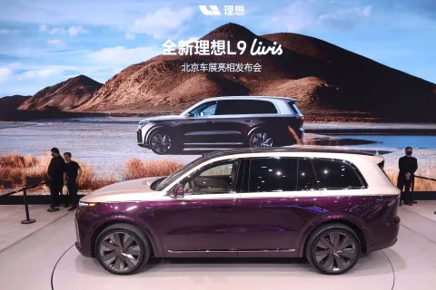 A Li Auto L9 Livis is displayed on the opening day of the Beijing Auto Show in Beijing on April 24, 2026. (Photo by CN-STR/AFP)/China OUT