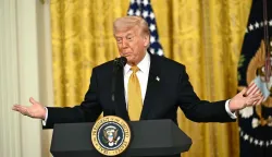 US President Donald Trump speaks during a Military Mother's Day Event in the East Room of the White House in Washington, DC, on May 6, 2026. (Photo by Kent NISHIMURA/AFP)