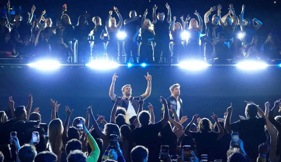 Apr 4, 2026; Indianapolis, IN, USA; The Chainsmokers performs between semifinal games of the Final Four of the men's 2026 NCAA Tournament at Lucas Oil Stadium. Mandatory Credit: Bob Donnan-Imagn Images Photo: Bob Donnan/REUTERS