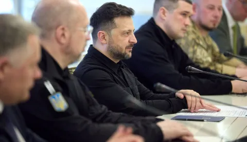 This handout photograph taken and released by the Ukrainian Presidential Press Service on May 11, 2026, shows Ukraine's President Volodymyr Zelensky (C) during his meeting with Germany's Defence Minister Boris Pistorius (not pictured) in Kyiv, amid the Russian invasion of Ukraine. (Photo by Handout/UKRAINIAN PRESIDENTIAL PRESS SER/AFP)/RESTRICTED TO EDITORIAL USE - MANDATORY CREDIT "AFP PHOTO/UKRAINIAN PRESIDENTIAL PRESS SERVICE" - NO MARKETING NO ADVERTISING CAMPAIGNS - DISTRIBUTED AS A SERVICE TO CLIENTS