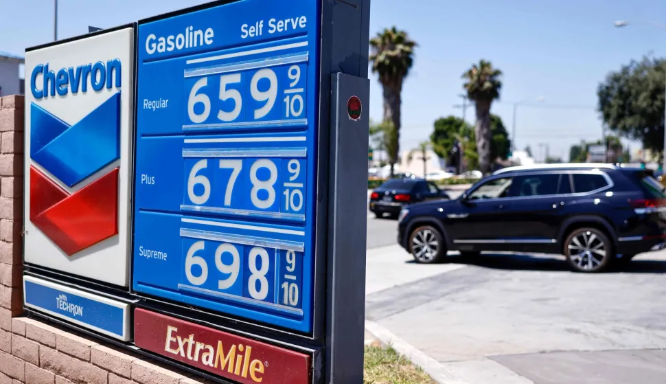 PASADENA, CALIFORNIA - MAY 11: Gas prices are displayed at a Chevron gas station on May 11, 2026 in Pasadena, California. President Trump today said he wants to suspend the national gas tax amid elevated gas prices as the war in Iran continues. The gas tax currently stands at 18.4 cents per gallon for gasoline and 24.4 cents per gallon for diesel. Mario Tama/Getty Images/AFP (Photo by MARIO TAMA/GETTY IMAGES NORTH AMERICA/Getty Images via AFP)