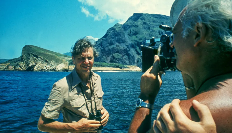 Picture Shows: David Attenborough during filming for the 1979 Life on Earth series.