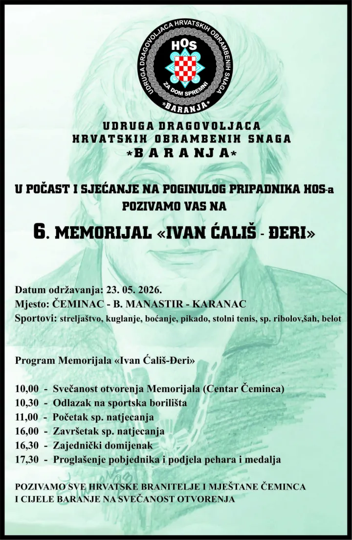 Na 6. Memorijalu "Ivan Ćali&scaron; - Đeri" sudjeluje vi&scaron;e od 25 udruga