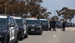 Police respond to a reported active shooter at the Islamic Center of San Diego in San Diego, California, on May 18, 2026. (Photo by Zo? Meyers/AFP)