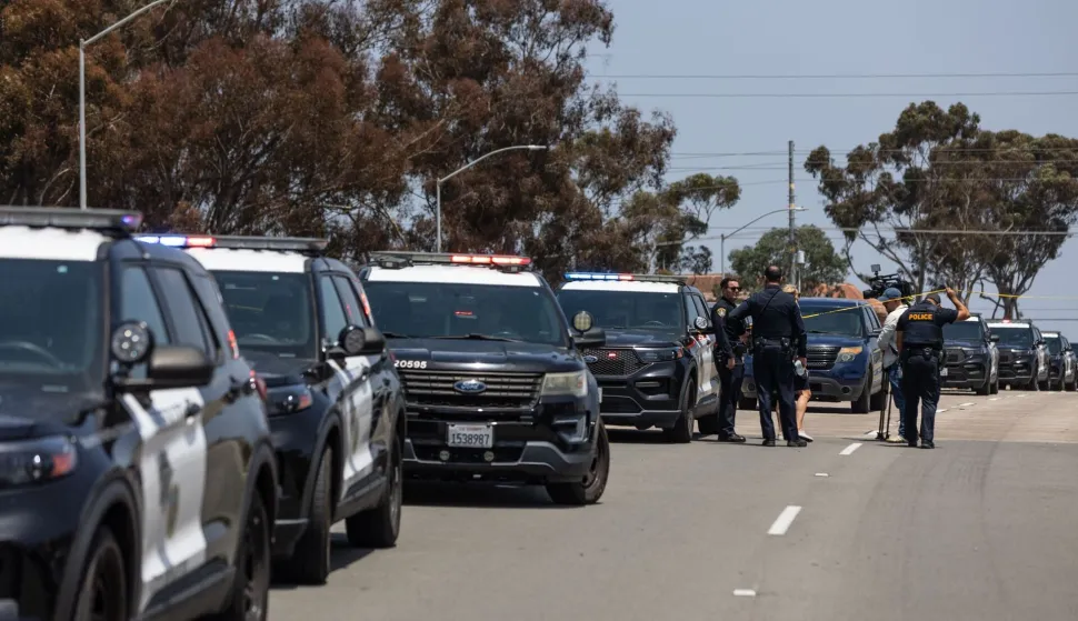 Police respond to a reported active shooter at the Islamic Center of San Diego in San Diego, California, on May 18, 2026. (Photo by Zo? Meyers/AFP)