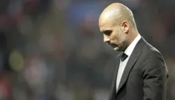 epa05850792 Manchester City's head coach Pep Guardiola reacts during the UEFA Champions League Round of 16, second leg soccer match between AS Monaco and Manchester City, at Stade Louis II, in Monaco, 15 March 2017. EPA/GUILLAUME HORCAJUELO
