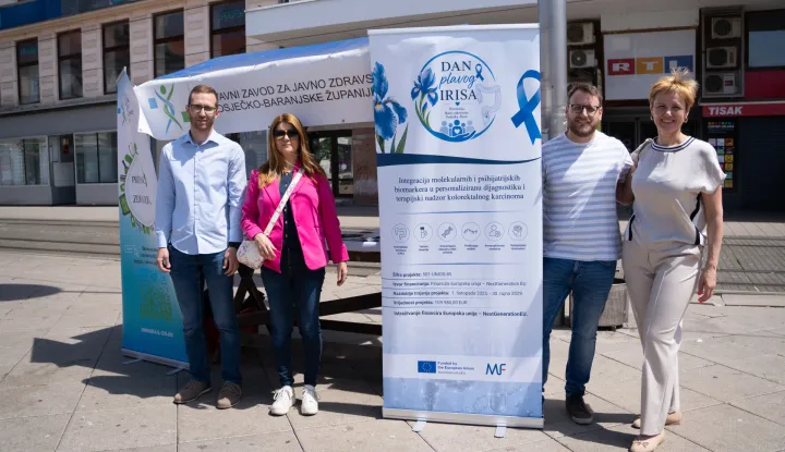 Osijek, 23. 5. 2026., Dan prevencije raka debelog crijeva - dan plavog irisaplavi iris; rak debelog crijeva; zdravstvo; prevencija