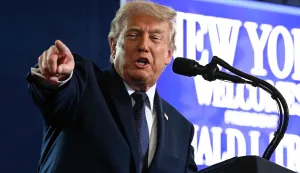 SUFFERN, NEW YORK - MAY 22: U.S. President Donald Trump delivers remarks during a campaign and economic policy event in the Eugene Levy Fieldhouse at SUNY Rockland Community College on May 22, 2026 in Suffern, New York. Trump traveled to the Hudson Valley to help bolster the campaign of Rep. Mike Lawler (R-NY) as he seeks reelection in what is expected to be one of the nation?s most closely watched House races this November. Roberto Schmidt/Getty Images/AFP (Photo by ROBERTO SCHMIDT/GETTY IMAGES NORTH AMERICA/Getty Images via AFP)