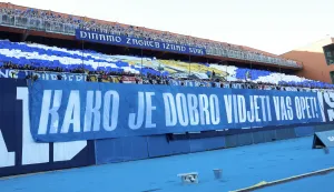Zagreb, 23.05.2026 - Utakmica posljednjeg, 36. kola HNL-a Dinamo - Lokomotiva. Na slici navijači Dinama, BBB, na sjevernoj tribini Maksimira, razvili su koreografiju.foto HINA/ Damir SENČAR/ ds