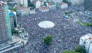 23, May, 2026, Belgrade - Drone footage of Slavija Square where a rally called "You and I, Slavija, because students win" organized by students in the blockade is being held. Photo: M.M./ATAImages23, maj 2026, Beograd - Snimci iz drona na Trg Slavija gde se odrzava skup pod nazivom "Ti i ja, Slavija, jer studenti pobedjuju" koji su organizovali studenti u blokadi. Photo: M.M./ATAImages Photo: M.M./ATAImages/PIXSELL