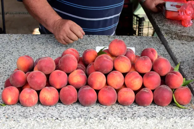 OSIJEK- 04.07.2019., Glavna trznica, voće, zdrava hrana, domaći proizvodi, breskve.Foto: Andrea Ilakovac