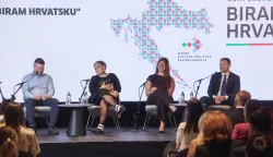 28.05.2026., Zagreb - Hotel Zonar. Konferencija Biram Hrvatsku u okviru Tjedna Hrvata izvan RH. Konferencija okuplja oko 120 sudionika s ciljem stvaranja otvorenog dijaloga o povratku, zaposljavanju i mogucnostima koje danas postoje za zivot i rad u Hrvatskoj. panel Mjera Biram Hrvatsku u praksi. Boris Numanovic, Ana Filipovic, Michelle Juric i Aron Grubesic Photo: Sanjin Strukic/PIXSELL