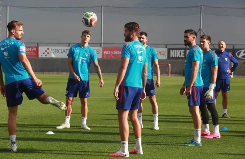 Rijeka,28.05.2026.- Nogometa&scaron;i Hrvatske nogometne reprezentacije koja se priprema na riječkoj Rujevici za Svjetsko nogometno prvenstvo, održala je četvrti trening. foto HINA/ Miljenko KLEPAC/ tm