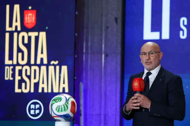 Spain's head coach Luis de la Fuente speaks during a ceremony to unveil the Spain squad for the 2026 FIFA World Cup, in Madrid, on May 25, 2026. The tournament will take place from June 11 to July 19, 2026 in Mexico, Canada and the US. (Photo by Pierre-Philippe MARCOU/AFP)