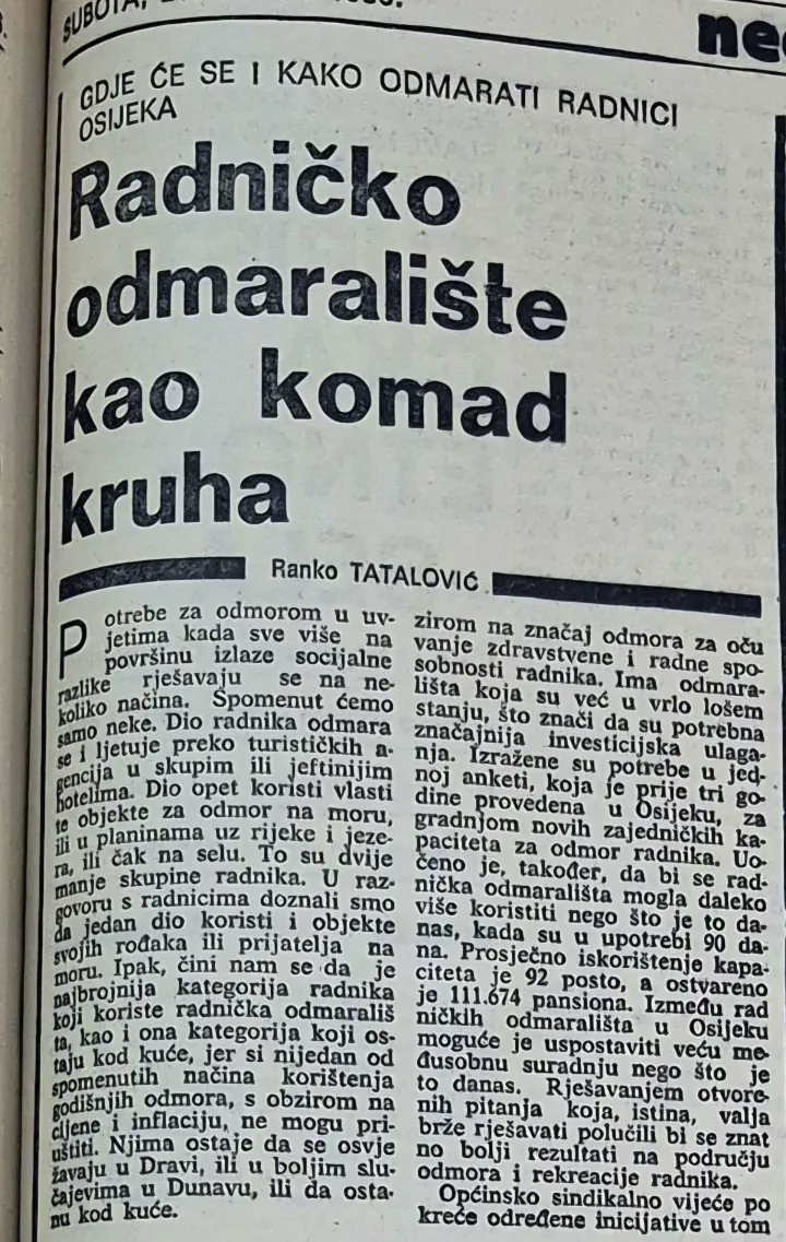 Ljetovanja osamdesetih - radnička odmarali&scaron;ta i sl.Osamdeset su bile godineArhiva, Glas Slavonije
