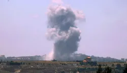 This photograph taken from the southern Lebanese area of Marjayoun shows smoke as it rises from the site of an Israeli airstrike that targeted the village of Choukine on June 11, 2026. Lebanon's health ministry said Israeli airstrikes on the country's south on June 10, killed 12 people, as Israeli Prime Minister Benjamin Netanyahu urged the Lebanese to join Israel's fight against Hezbollah. Neither Israel nor Hezbollah has observed an April ceasefire in Lebanon, and the latest war has continued despite a conditional truce deal announced last week after Lebanese-Israeli talks in Washington. (Photo by AFP)/