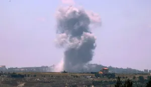 This photograph taken from the southern Lebanese area of Marjayoun shows smoke as it rises from the site of an Israeli airstrike that targeted the village of Choukine on June 11, 2026. Lebanon's health ministry said Israeli airstrikes on the country's south on June 10, killed 12 people, as Israeli Prime Minister Benjamin Netanyahu urged the Lebanese to join Israel's fight against Hezbollah. Neither Israel nor Hezbollah has observed an April ceasefire in Lebanon, and the latest war has continued despite a conditional truce deal announced last week after Lebanese-Israeli talks in Washington. (Photo by AFP)/